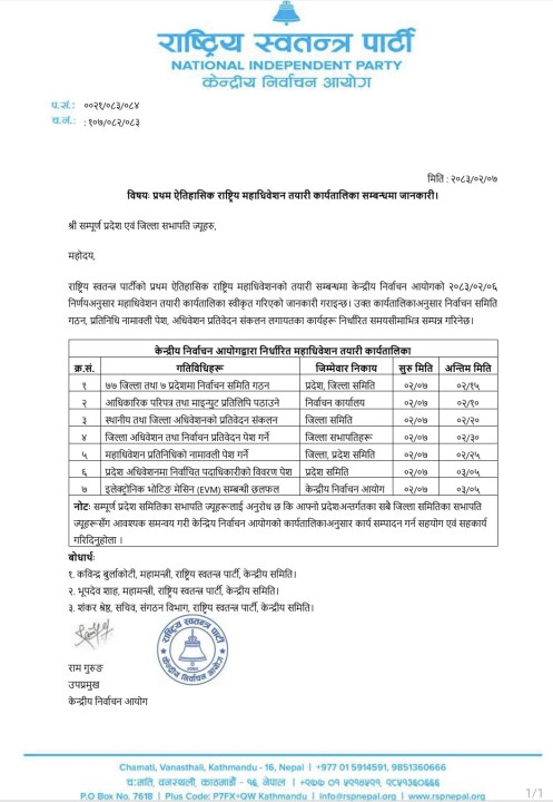 रास्वपाद्धारा राष्ट्रिय महाधिवेशनको तयारी कार्यतालिका सार्वजनिक